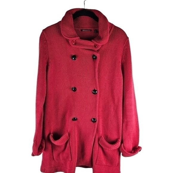 525 America Red Cotton Knit Buttoned Long Cardigan Coat in Small - Picture 1 of 8
